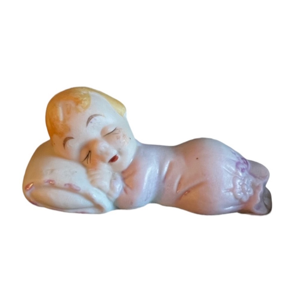 🌻5 for $25🌻 Vintage Sleeping Baby on Pillow Dressed in Pink Figurine